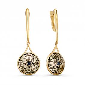 Серьги из золочёного серебра KABAROVSKY K12-942-1102 с сапфиром и эмалью K12-942-1102 фото