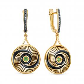 Серьги из лимонного серебра KABAROVSKY K12-944-1202 с фианитом, изумрудом и эмалью K12-944-1202 фото