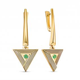 Серьги из золочёного серебра KABAROVSKY K12-946-1202 с изумрудом и эмалью K12-946-1202 фото