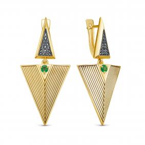 Серьги из лимонного серебра KABAROVSKY K12-947-1281 с фианитом, изумрудом и эмалью K12-947-1281 фото