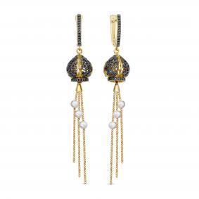 Серьги из лимонного серебра KABAROVSKY K12-968-1581 с фианитом и жемчугом K12-968-1581 фото