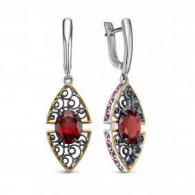 Серебряные серьги KABAROVSKY K12-986-3511 с гранатом и эмалью K12-986-3511 фото
