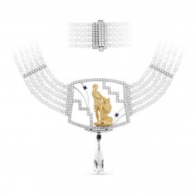 Колье из белого золота KABAROVSKY K16-11802-5500 с бриллиантом, сапфиром, горным хрусталём и лунным камнем K16-11802-5500 фото