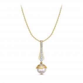Колье из лимонного золота KABAROVSKY K16-22088-1500 с бриллиантом и жемчугом K16-22088-1500 фото
