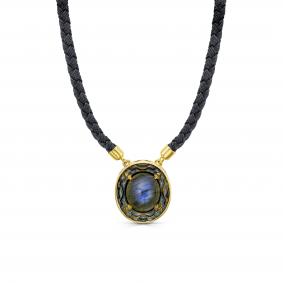 K16-515-6590 Колье из серебра с лабрадоритом и шнуром лавсаном Серебро 925° K16-515-6590 фото