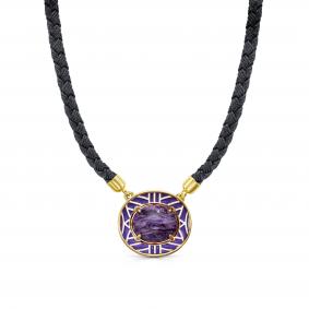 K16-516-12990 Колье из серебра с чароитом и шнуром лавсаном Серебро 925° K16-516-12990 фото