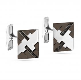 Запонки из белого золота KABAROVSKY K17-1960-3000 с керамикой и чёрным бриллиантом K17-1960-3000 фото