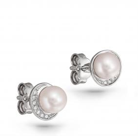 Серебряные серьги KABAROVSKY K2-013-1500 с жемчугом и Swarovski K2-013-1500 фото