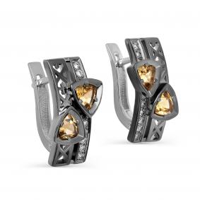 Серебряные серьги KABAROVSKY K2-056-2989 с фианитом, цитрином и керамикой K2-056-2989 фото