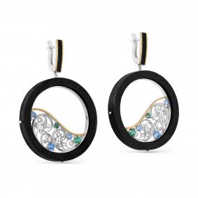 Серьги из золочёного серебра KABAROVSKY с фианитом, эмалью и деревом Граб K2-101-80002 K2-101-80002 фото