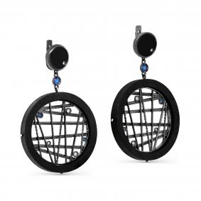 Серебряные серьги KABAROVSKY с фианитом, эмалью и деревом Граб K2-102-80002 K2-102-80002 фото