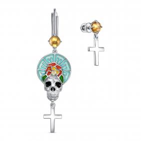 Серебряные серьги KABAROVSKY K2-107-7901 с фианитом, цитрином и эмалью K2-107-7901 фото