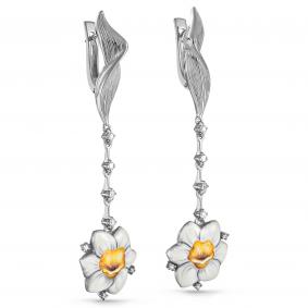 Серьги из белого золота KABAROVSKY K2-1097-1022 с бриллиантом, керамикой и финифтью K2-1097-1022 фото
