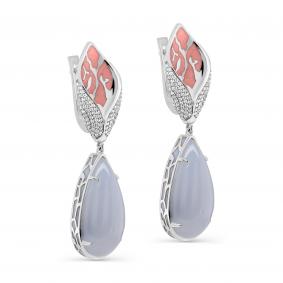 Серьги из белого золота KABAROVSKY K2-1135-8090 с бриллиантом, эмалью и халцедоном K2-1135-8090 фото