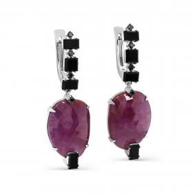 Серьги из белого золота KABAROVSKY K2-1156-0189 с рубином, ониксом и чёрным бриллиантом K2-1156-0189 фото