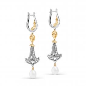 Серьги из белого золота KABAROVSKY K2-1157-1500 с бриллиантом и жемчугом K2-1157-1500 фото
