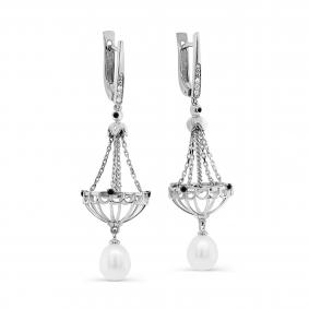 Серьги из белого золота KABAROVSKY K2-1158-1100 с бриллиантом, сапфиром и жемчугом K2-1158-1100 фото