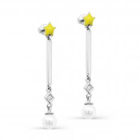 Серебряные серьги KABAROVSKY K2-117-1512 с фианитом, жемчугом и эмалью K2-117-1512 фото