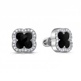 Золотые серьги KABAROVSKY K2-1183-6700 с бриллиантом и ониксом K2-1183-6700 фото