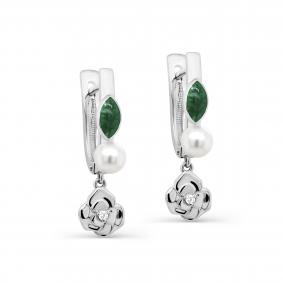 Серебряные серьги KABAROVSKY K2-119-7913 с фианитом, жемчугом и эмалью K2-119-7913 фото