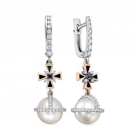 Серьги из белого золота KABAROVSKY K2-1214-1507 с бриллиантом, сапфиром и жемчугом K2-1214-1507 фото