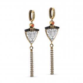 Серьги из золочёного серебра KABAROVSKY с цитрином, эмалью и деревом Граб K2-138-80000 K2-138-80000 фото