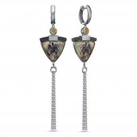 Серебряные серьги Символ года Лошадь KABAROVSKY с цитрином и дерево грабом K2-138-80092 K2-138-80092 фото