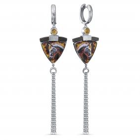 Серебряные серьги KABAROVSKY с цитрином, дерево грабом и эмалью K2-138-80093 K2-138-80093 фото