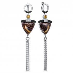 Серебряные серьги KABAROVSKY K2-139-80091 с фианитом, цитрином и финифтью K2-139-80091 фото