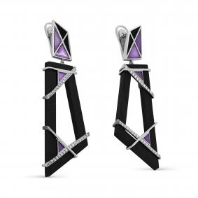 Серебряные серьги KABAROVSKY с фианитом, эмалью и деревом Граб K2-140-80001 K2-140-80001 фото