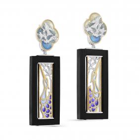 Серьги из золочёного серебра KABAROVSKY с витражной эмалью и деревом Граб K2-197-0005 K2-197-0005 фото