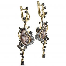 Серьги из лимонного золота KABAROVSKY K2-2102-6722 с фианитом, бриллиантом, финифтью и шпинелью K2-2102-6722 фото