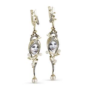 Серьги из лимонного золота KABAROVSKY K2-2103-2822 с бриллиантом, жемчугом, раухтопазом и финифтью K2-2103-2822 фото