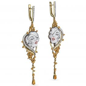Серьги из лимонного золота KABAROVSKY K2-2105-2922 с бриллиантом, цитрином и финифтью K2-2105-2922 фото