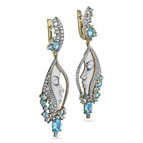 Серьги из лимонного золота KABAROVSKY K2-2106-5922 с топазом, бриллиантом и финифтью K2-2106-5922 фото