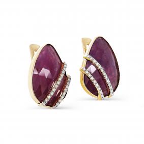 Серьги из лимонного золота KABAROVSKY K2-2154-0189 с бриллиантом и рубином K2-2154-0189 фото