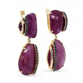 Серьги из лимонного золота KABAROVSKY K2-2155-0189 с рубином и чёрным бриллиантом K2-2155-0189 фото