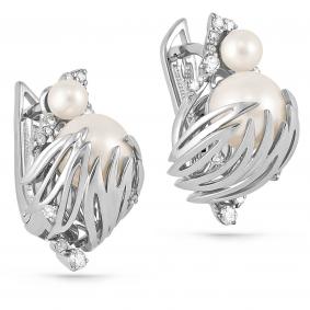 Серьги из белого золота KABAROVSKY K22-1031-1500 с бриллиантом и жемчугом K22-1031-1500 фото