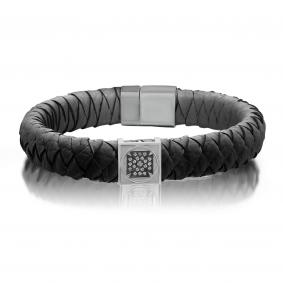 Кожаный браслет KABAROVSKY с декоративным элементом и замком из серебра с фианитом K4-016-90089 K4-016-90089 фото