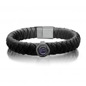 Кожаный браслет KABAROVSKY с декоративным элементом и замком из серебра с ситаллом цвета Аметист и керамикой K4-039-90089 K4-039-90089 фото