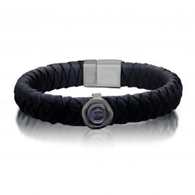 Кожаный браслет KABAROVSKY с декоративным элементом и замком из серебра с ситаллом цвета Аметист и керамикой K4-039-90889 K4-039-90889 фото