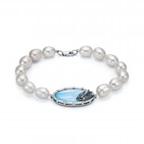 Браслет из белого золота KABAROVSKY K4-1092-1522 с бриллиантом, жемчугом и финифтью K4-1092-1522 фото