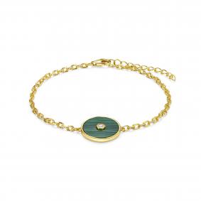 Серебряный браслет KABAROVSKY K4-7010-4687 с фианитом и малахитом K4-7010-4687 фото