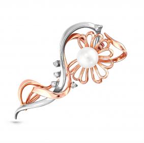 Золотая брошь KABAROVSKY K5-0014-1500 с бриллиантом и жемчугом K5-0014-1500 фото