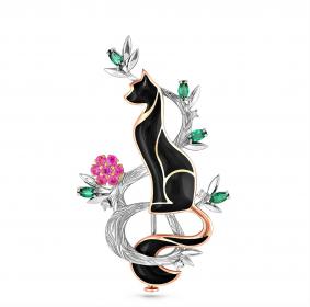 Золотая брошь KABAROVSKY K5-0017-4302 с бриллиантом, рубином, изумрудом и эмалью K5-0017-4302 фото