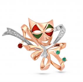 Золотая брошь KABAROVSKY K5-0024-0101 с бриллиантом, гранатом, изумрудом и эмалью K5-0024-0101 фото