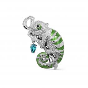 Серебряная брошь KABAROVSKY K5-087-53027 с фианитом, ситаллом и эмалью K5-087-53027 фото