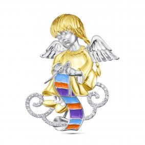 Брошь из лимонного серебра KABAROVSKY K5-163-0001 с фианитом и эмалью K5-163-0001 фото