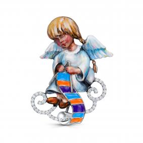 Серебряная брошь KABAROVSKY K5-163-7950 с фианитом и эмалью K5-163-7950 фото