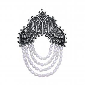 Брошь из черненого серебра KABAROVSKY K5-195-1583 с жемчугом K5-195-1583 фото